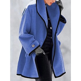 Women's Winter Coat Coat Cloak / Capes Windproof Warm Buttons Pocket Casual Street Style Plain Vacation Work Street Daily Wear Single Breasted Turndown Loose F