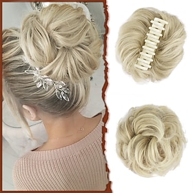 Claw Clip Messy Bun Hair Piece Wavy Curly Hair Bun Clip in Claw Chignon Ponytail Hairpieces Synthetic Tousled Updo Hair Extensions Scrunchie Hairpiece for Wome
