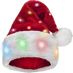 Christmas Plush Santa Hat Funny Xmas Hats for Kids  Adults with 20 Light Up, Color-Changing LED Lights and Batteries - Adult Size