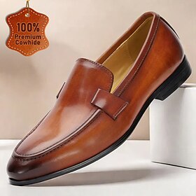 Men's Classic Brown Leather Loafers  Premium Cowhide Slip-On Dress Shoes for Business and Formal Occasions
