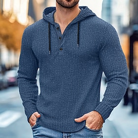 Men's Muscle Shirt Ribbed Knit tee Tee Top Long Sleeve Shirt Long Sleeve Hooded Henley Hooded Spring Fall Solid Color Daily Casual Street Style Outdoor Stree