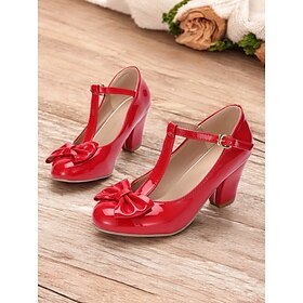 Women's Red T-Strap Heels with Bow Detailing and Block Heels  Elegant Vintage-Inspired Shoes for Parties and Formal Occasions