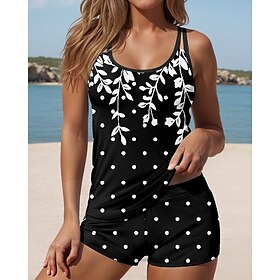 Women's Swimsuits Tankini 2 Piece Swimsuit Vacation Floral Dot Sleeveless Bathing Suits