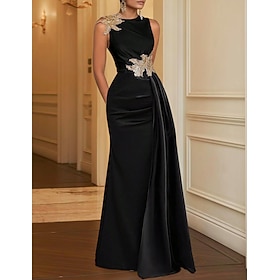 Embroidered Satin Overskirt Gown