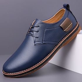 Men's Casual Faux Leather Oxford Shoes in Navy Blue with Lace-Up Design, Comfortable and Stylish for Everyday Wear