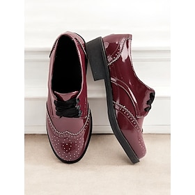Women's Patent Faux Leather Oxford Shoes  Vintage Style Brogues with Lace-Up Design for Casual and Formal Occasions