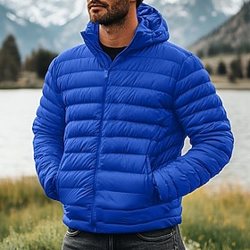 Men's Winter Coat Down Jacket Puffer Jacket Zipper Pocket Outdoor Home Work Regular Classic Thermal Warm Windproof Breathable Winter Autumn / Fall Solid Color
