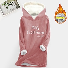 Women's Hoodie Sweatshirt Pullover Sherpa Letter Casual Sports Print Warm Fuzzy Comfort Hoodie Long Sleeve Top Micro-elastic Fall  Winter Comfort Breathable So