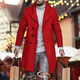 Men's Overcoat Trench Coat Long Trench Coat Daily Vacation Fall  Winter Polyester Windproof Soft Outerwear Clothing Apparel Fashion Classic Plain Pocket Lapel