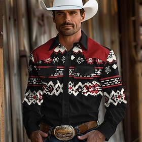 Men's Cowboy Western Shirt Button Up Shirt Cowboy Shirt Long Sleeve Vintage Western Daily Outdoor Holiday Spring Fall Winter Turndown Collared Shirts 3D Print