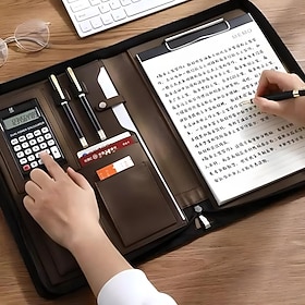Business Bag Vegan Leather Business Portfolio with Zipper Padfolio All-in-One. Smartest Protective Tablet Sleeve, Presentation Slot, Calculator, Card Storage,