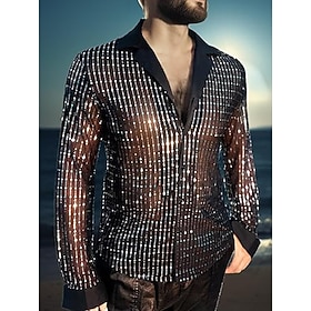 Retro Vintage 1970s 1980s T-shirt Hippie Disco Sequins Shiny Metallic Fancy Dress Men's Carnival Costume Christmas Halloween Carnival Party Pride Parade Pride