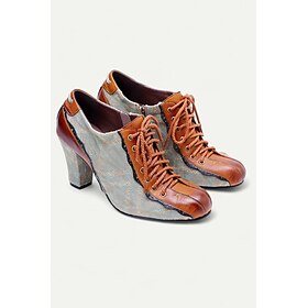 Women's Lace-Up Heeled Shoes with Brown Leather and Denim Fabric  Unique Vintage-Inspired Footwear for Casual and Chic Outfits