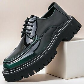 Men's Patent Faux Leather Platform Oxford Shoes with Chunky Lug Sole - Stylish Formal and Casual Footwear for Office, Events, and Parties