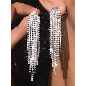 Women's Rhinestone Tassel Drop Earrings - Sparkling Statement Jewelry for Weddings, Parties, and Evening Events