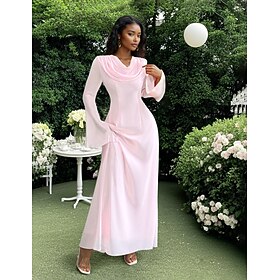 Mermaid / Trumpet Mother of the Bride Dress Elegant Jewel Neck Floor Length Chiffon Crepe 3/4 Length Sleeve with Solid Color 2024