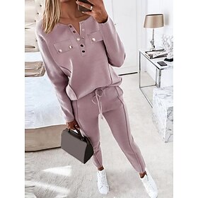 Women's Fashion Streetwear Daily Blouse Chinos Long Sleeve Crew Neck Plain Casual Daily Pink Brown Fall Regular Fit