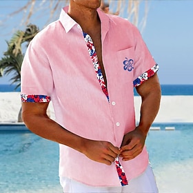 Men's Floral Casual Shirt Summer Hawaiian Shirt Aloha Shirt Short Sleeve Hawaiian Resort Casual Vacation Summer Fall Turndown Button Up Blue White Yellow Pink