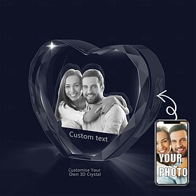 Personalized 3D Engraved Crystal Photo Gift Custom Rectangle Shaped Holographic Laser Photo Decoration Birthday,Valentine's Wedding Memorial, Mother's Day,Chri