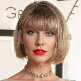 taylor swift inspirerte parykker syntetisk parykk rett kort bob parykk kort middels brunt / bleket blondt syntetisk hår moteriktig design for kvinner myk natur