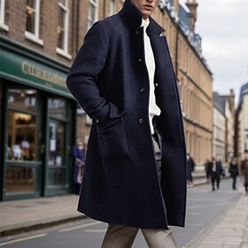 Men's Overcoat Trench Coat Long Trench Coat Vacation Daily Fall Winter Polyester Thermal Warm Windproof Outerwear Clothing Apparel Fashion Classic Plain Pocke