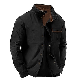 Men's Shirt Summer Shirt Casual Shirt Button Up Shirt Cargo Shirt Black Navy Blue Green khaki Long Sleeve Solid Color Collar Vacation Daily Clothing Apparel Fa
