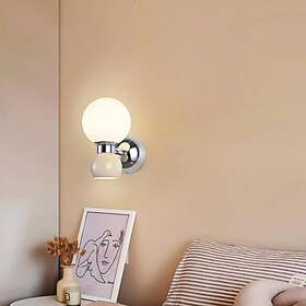 Nordic Wall Lamp White Globe Glass Lampshade Metal Wall Sconce Modern Wall-Mounted Lamps Indoor Wall Wash Lights for Living Room Bedroom Bedside Cafe Restauran