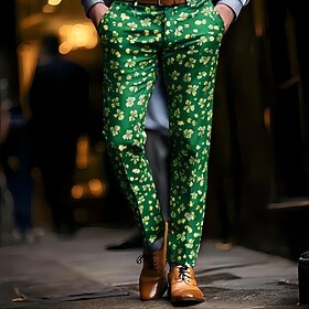 St. Patrick's Day Voor heren Klavertje vier Pakken Broek Medium Taille Casual Buiten Vakantie Huis Vetoketju Zak Zomer Lente Herfst 3D-afdrukken Groen
