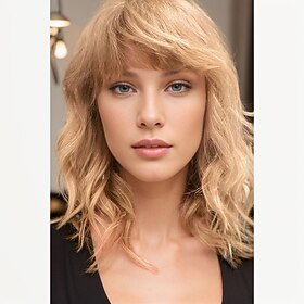 taylor swift inspirerte parykker syntetisk parykk bølget asymmetrisk parykk middels lang blondt syntetisk hår fasjonabelt design for kvinner myk naturlig blond