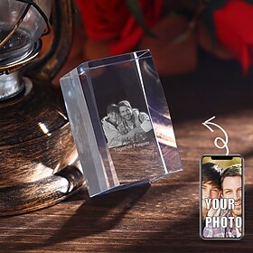 Personalized 3D Engraved Crystal Photo Gift Custom Rectangle Shaped Holographic Laser Photo Decoration Birthday,Valentine's Wedding Memorial, Mother's Day,Chri