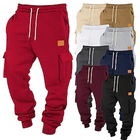 Men's Athletic Pants Joggers Trousers Cargo Sweatpants Pocket Drawstring Elastic Waist Plain Comfort Sports Outdoor Daily Fashion Casual Black White Micro-elas