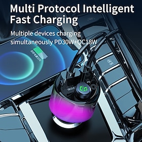 Bluetooth 5.3 FM Transmitter for Car PD 30WQC 3.0 Dual-Port Fast Car Charger Wireless FM Radio Bluetooth Car Adapter with Hands-Free Calling