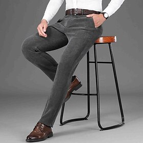 Men's Dress Pants Corduroy Pants Trousers Chinos Buttons Pocket Solid Color Comfort Formal Party Work Fashion Classic Style Black Dark Gray Micro-elastic