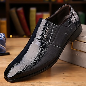 Men's Black Crocodile Pattern Patent Leather Dress Shoes  Elegant Slip-On Formal Shoes for Weddings, Business, and Evening Events