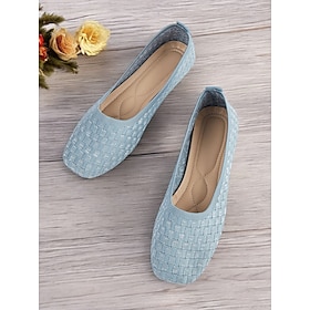 Women's Blue Knitted Slip-On Flats with Cushioned Insole - Comfortable and Stylish Shoes for Work and Everyday Wear