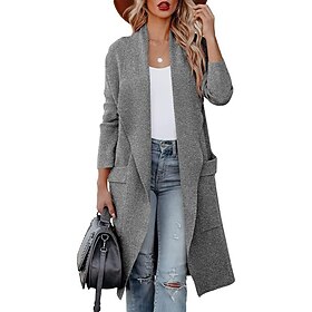 Women's Winter Coat Outdoor Street Daily Fall Winter Long Coat Regular Fit Warm Breathable Comtemporary Stylish Jacket Long Sleeve Solid Color with Pockets Blu