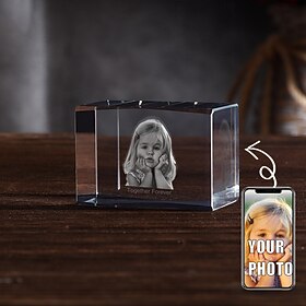 Personalized 3D Engraved Crystal Photo Gift Custom Rectangle Shaped Holographic Laser Photo Decoration Birthday,Valentine's Wedding Memorial, Mother's Day,Chri