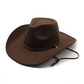 Men's Sun Hat Cowboy Hat Fedora Trilby Hat Black Red Woolen Vintage Style Fashion 18th Century State of Texas Daily Theme Party Solid / Plain Color Sunscreen C