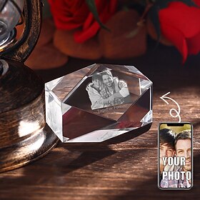 Personalized 3D Engraved Crystal Photo Gift Custom Rectangle Shaped Holographic Laser Photo Decoration Birthday,Valentine's Wedding Memorial, Mother's Day,Chri