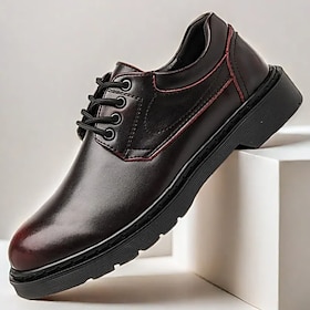 Men's Black Faux Leather Lace-Up Oxford Shoes with Red Stitching  Stylish Formal and Casual Footwear for Work, Business, and Daily Wear