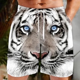 Men's Animal Optical Illusion Tiger Swim Shorts Board Shorts Swimming Trunks Mid Waist Streetwear Hawaiian Casual Daily Holiday Pocket Drawstring Elastic Waist