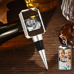 Personalized Wine Bottle Stopper 3D Engraved Crystal Photo Custom Holographic Laser Photo Gift Decoration Birthday,Valentine's Wedding Memorial, Mother's Day,C