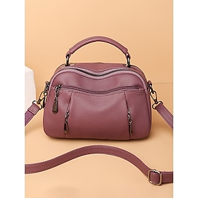 Women's Faux Leather Crossbody Bag, Small Casual Handbag with Multi-Zipper Compartments, Stylish Daily Shoulder Purse for Travel and Shopping Color Wine Black