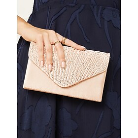 Women's Elegant Evening Clutch Purse - Rhinestone Embellished Envelope Bag for Weddings, Parties, and Formal Events Silver Almond Black