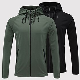 Men's Running Jacket Zipper Pocket Long Sleeve Hoodie Casual Athleisure Fall Windproof Breathable Gym Workout Running Walking Sportswear Activewear Solid Color