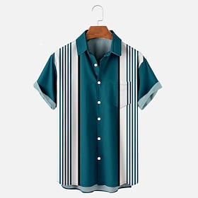 Men's Geometric Color Block Casual Shirt Button Up Shirt Short Sleeve Fashion Casual Causal Casual Summer Spring Turndown Button Up Pocket Green