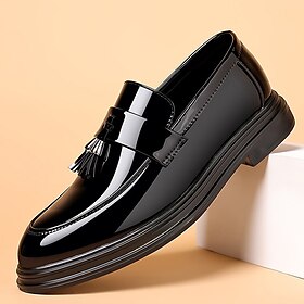 Men's Black Patent Leather Tassel Loafers  Elegant Slip-On Dress Shoes for Formal Events, Weddings, and Business Wear