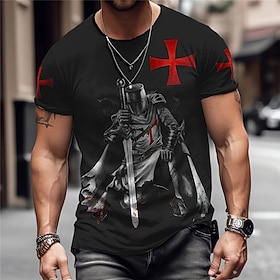 Men's Graphic Knights Templar Crusaders T Shirt Knights Templar T Shirts Short Sleeve T shirt 3D Print Crew Neck Shirt Vintage Fashion Designer Daily Outdoor S