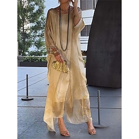 Women's Maxi Dress Cocktail Dress Wedding Guest Dress Chiffon Dress Elegant Casual Vacation Daily Date Loose Fit Ombre Long Sleeve Crew Neck Light Yellow Blue