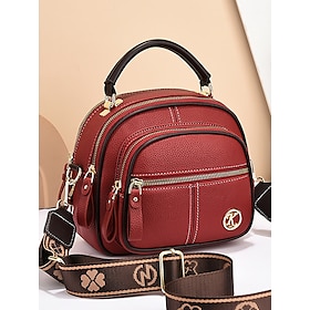 Women's Red Faux Leather Crossbody Bag with Adjustable Strap, Multiple Zipper Compartments, and Compact Design  Perfect for Work, Travel, and Daily Use